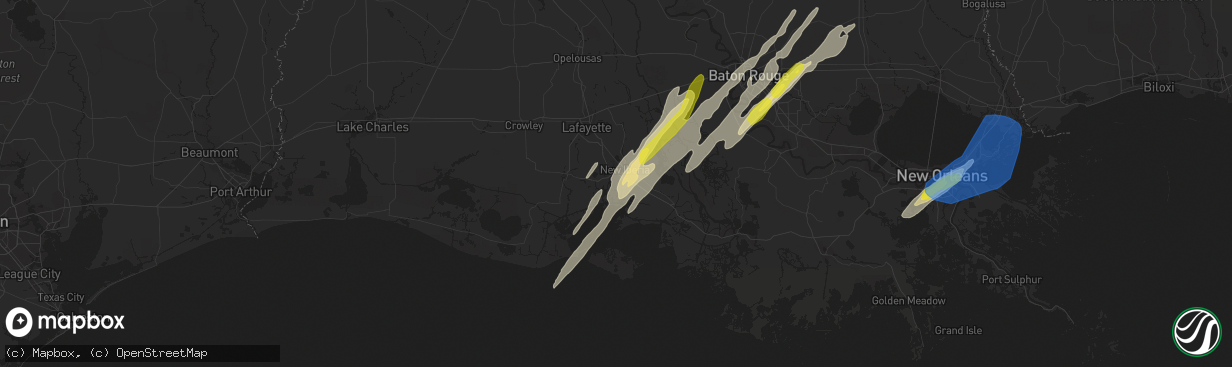 Hail map in New Iberia, LA on February 5, 2020