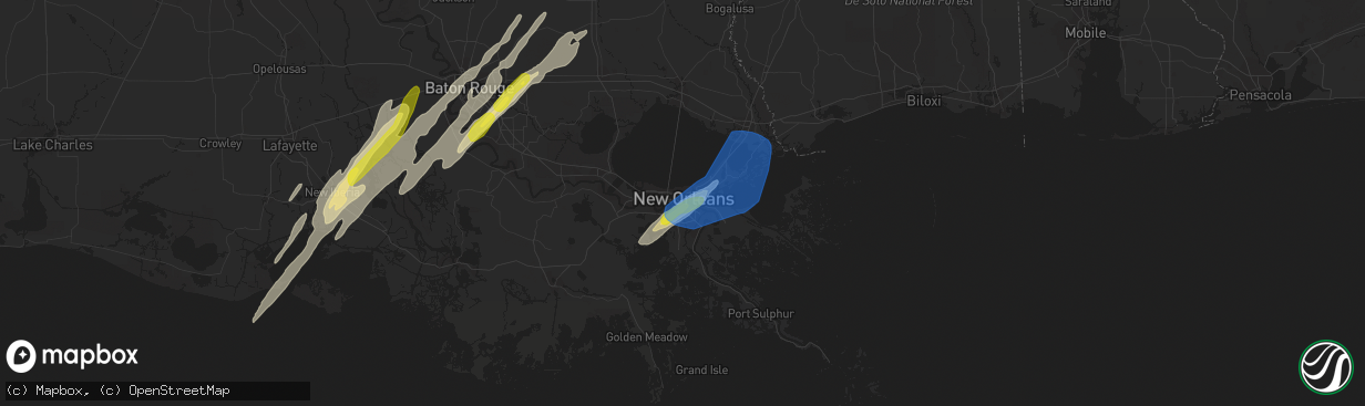 Hail map in New Orleans, LA on February 5, 2020