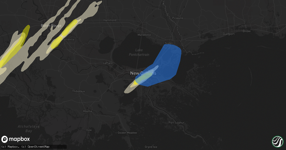 Hail map in New Orleans, LA on February 5, 2020
