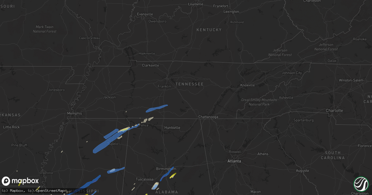 Hail map in Tennessee on February 5, 2020
