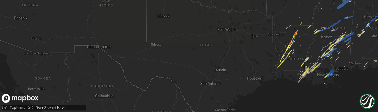 Hail map in Texas on February 5, 2020