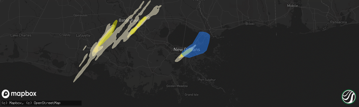 Hail map in Westwego, LA on February 5, 2020