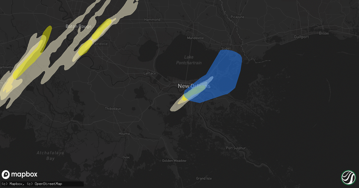 Hail map in Westwego, LA on February 5, 2020