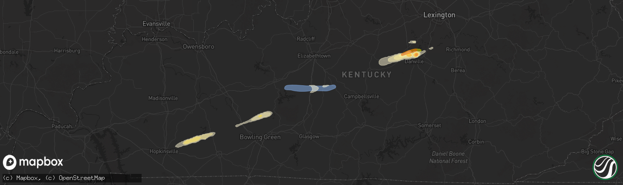 Hail map in Bonnieville, KY on February 5, 2025