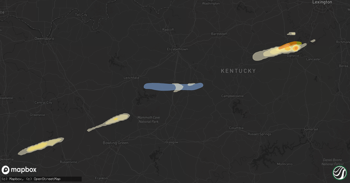 Hail map in Bonnieville, KY on February 5, 2025