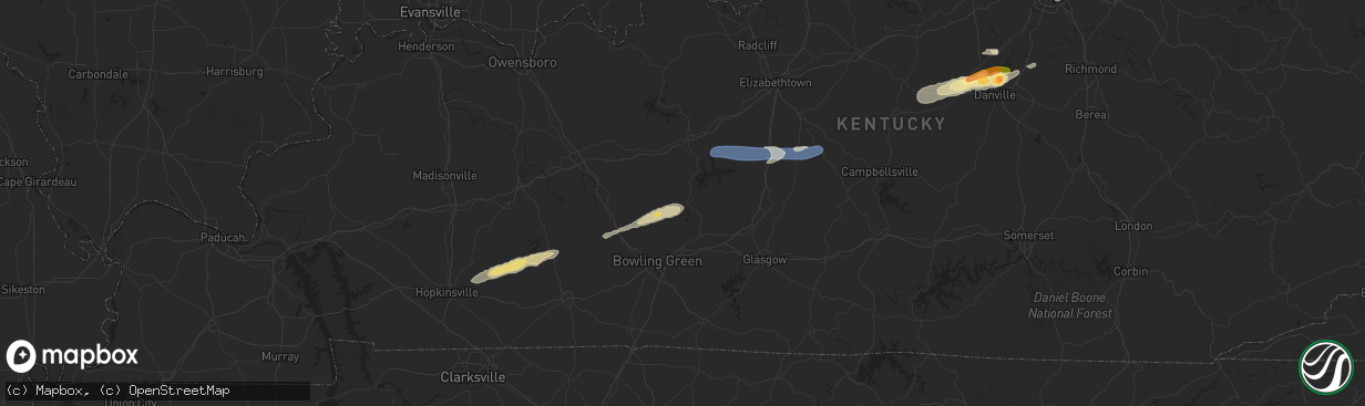 Hail map in Brownsville, KY on February 5, 2025