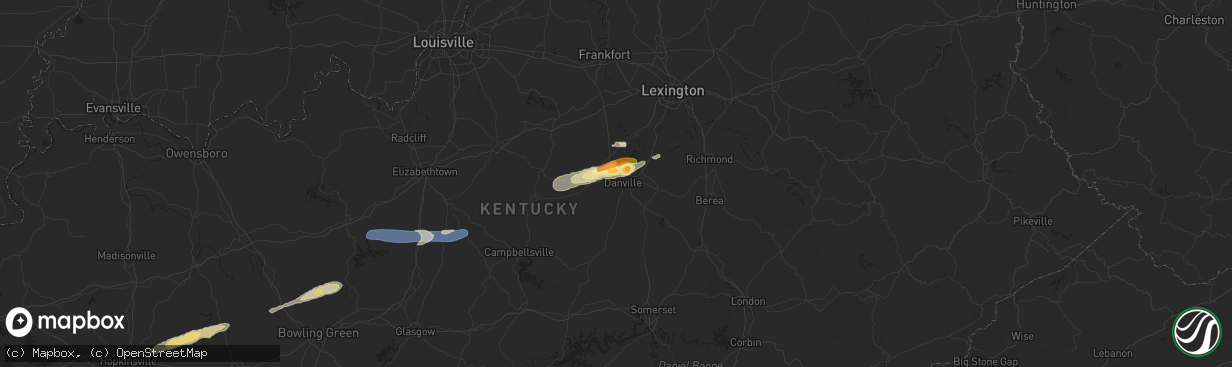 Hail map in Danville, KY on February 5, 2025