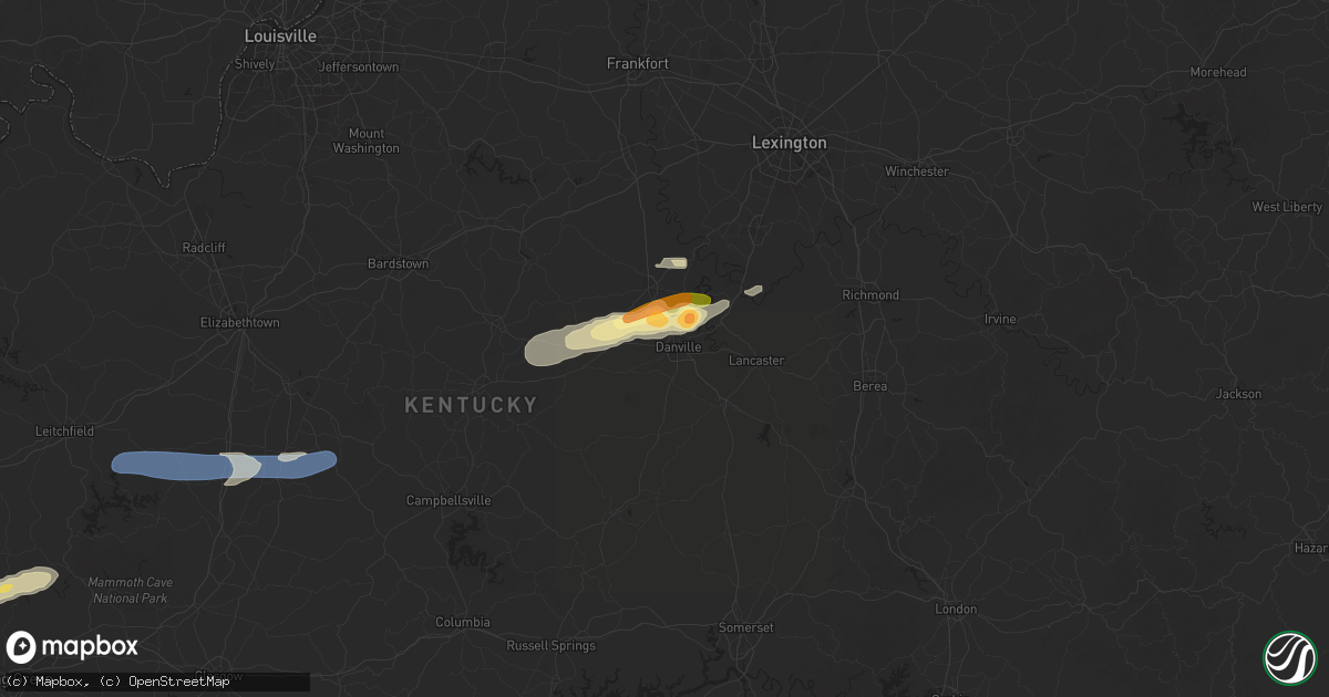Hail map in Danville, KY on February 5, 2025