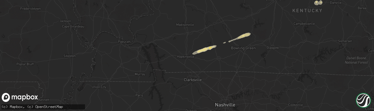 Hail map in Hopkinsville, KY on February 5, 2025