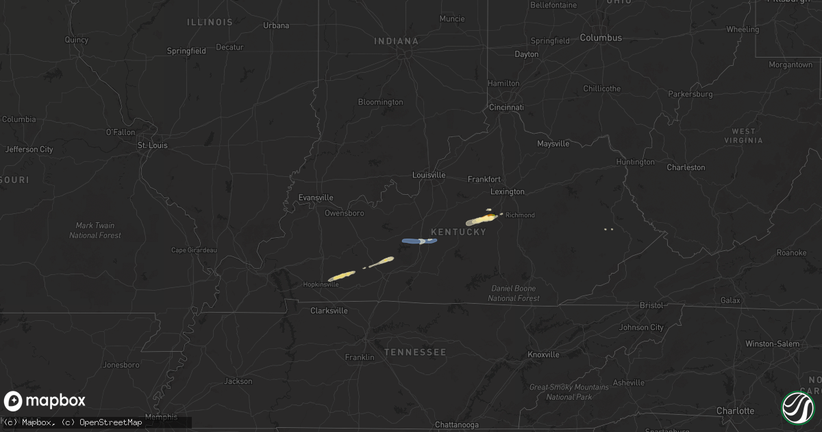 Hail map in Kentucky on February 5, 2025