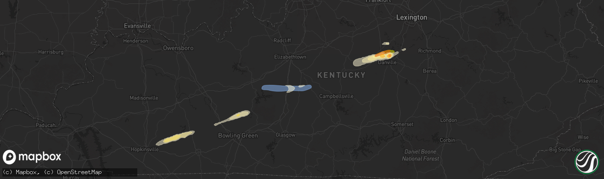 Hail map in Magnolia, KY on February 5, 2025