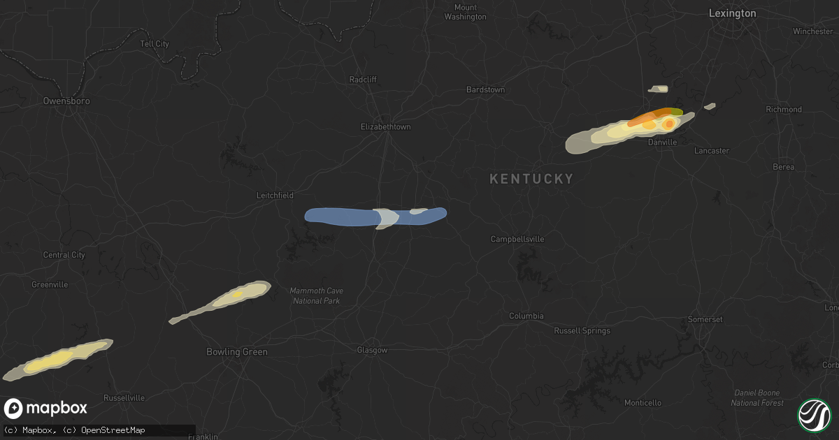 Hail map in Magnolia, KY on February 5, 2025