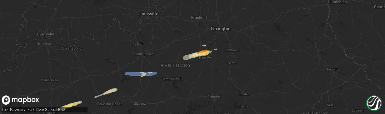 Hail map in Perryville, KY on February 5, 2025