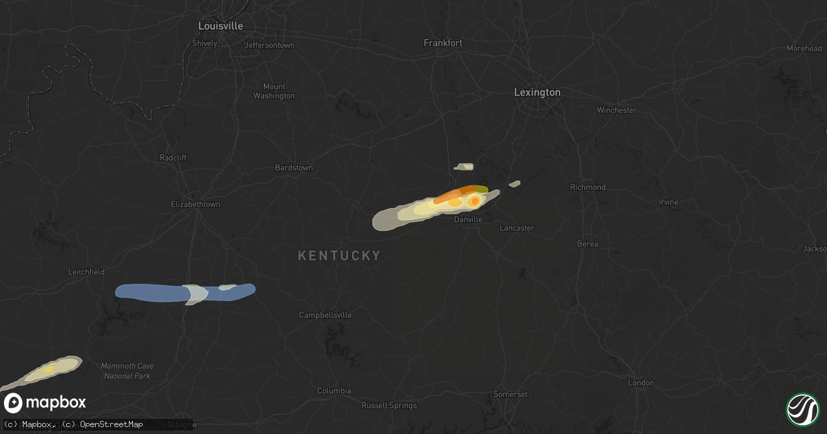 Hail map in Perryville, KY on February 5, 2025