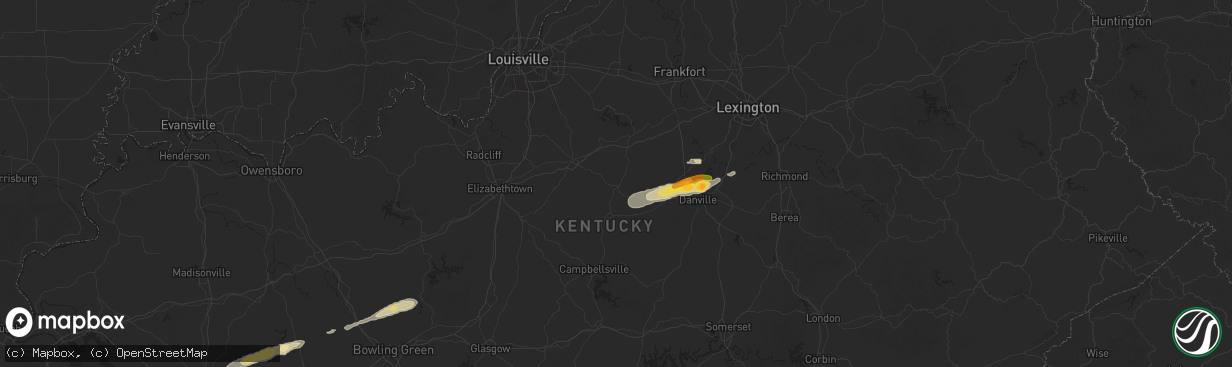 Hail map in Springfield, KY on February 5, 2025