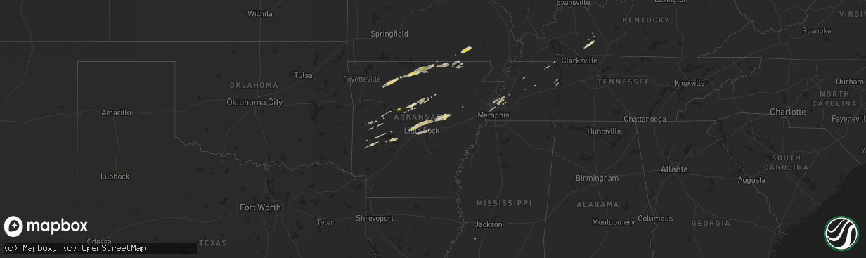 Hail map in Arkansas on February 6, 2017