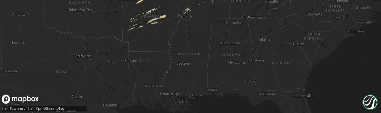 Hail map in Mississippi on February 6, 2017