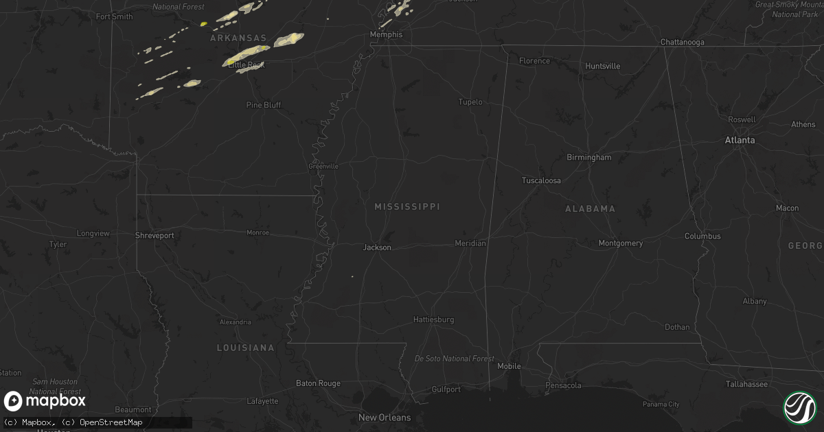 Hail map in Mississippi on February 6, 2017