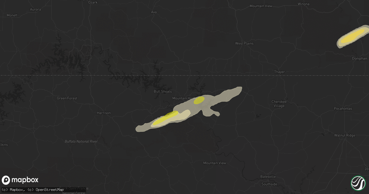 Hail map in Mountain Home, AR on February 6, 2017