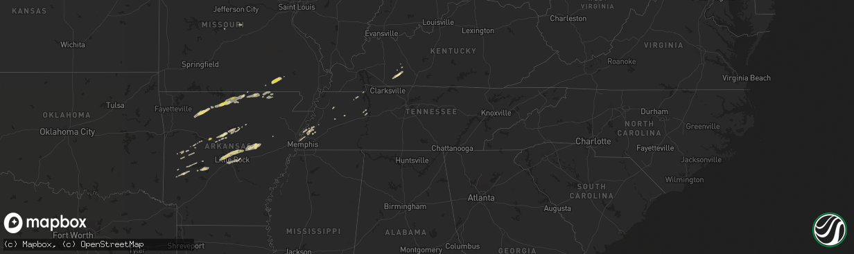 Hail map in Tennessee on February 6, 2017