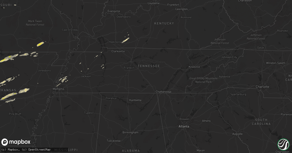 Hail map in Tennessee on February 6, 2017