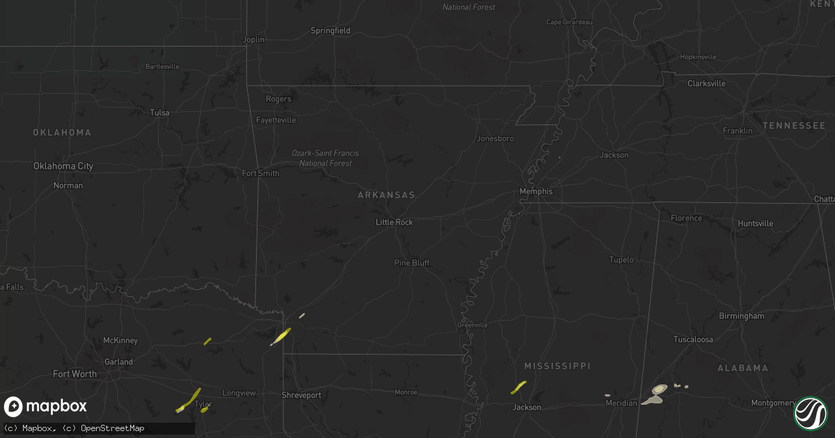 Hail map in Arkansas on February 6, 2018
