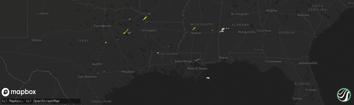 Hail map in Louisiana on February 6, 2018