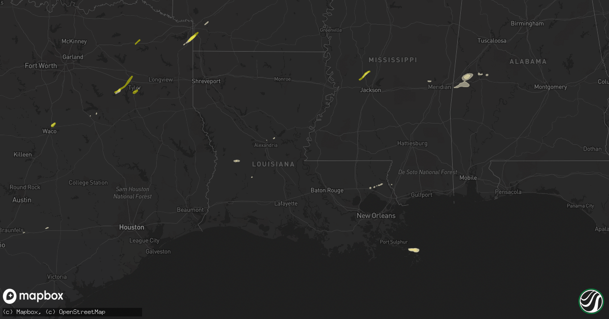 Hail map in Louisiana on February 6, 2018