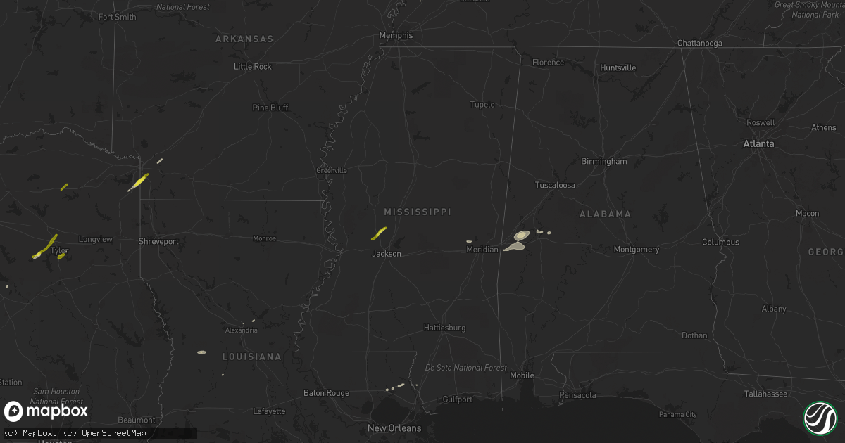 Hail map in Mississippi on February 6, 2018