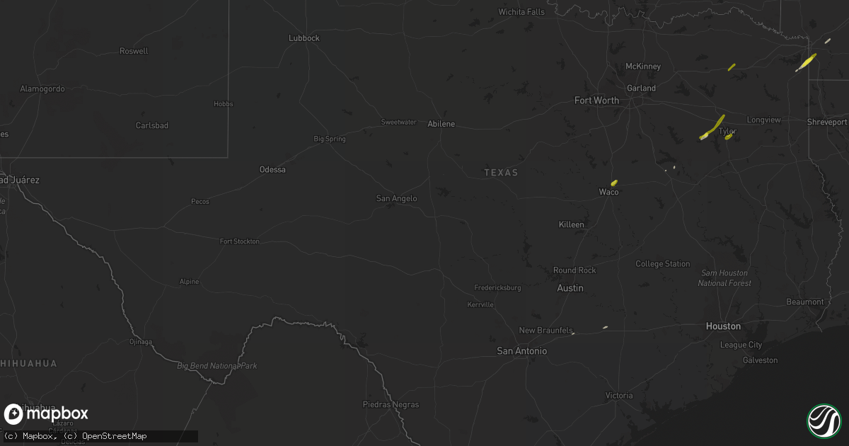 Hail map in Texas on February 6, 2018
