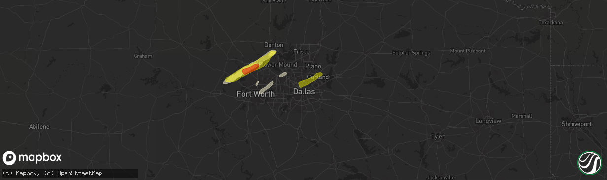 Hail map in Dallas, TX on February 6, 2019