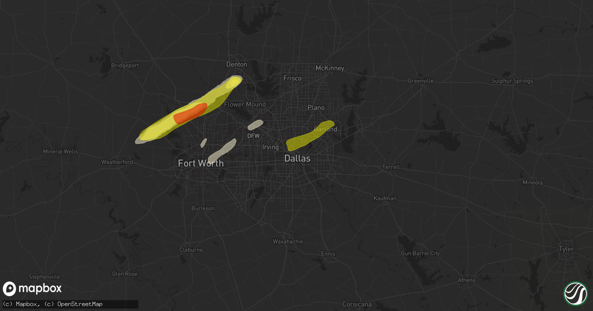 Hail map in Dallas, TX on February 6, 2019