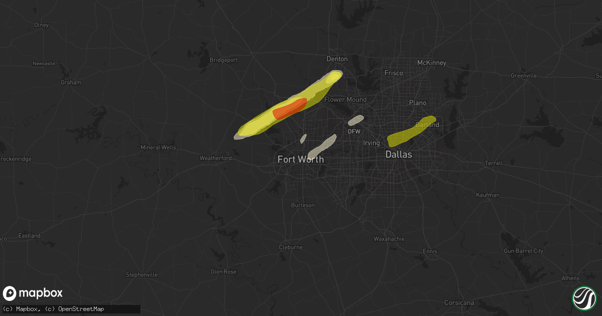 Hail map in Fort Worth, TX on February 6, 2019