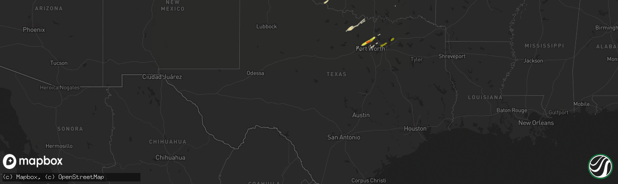 Hail map in Texas on February 6, 2019