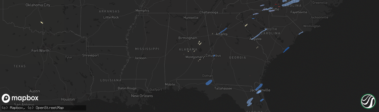 Hail map in Alabama on February 6, 2020