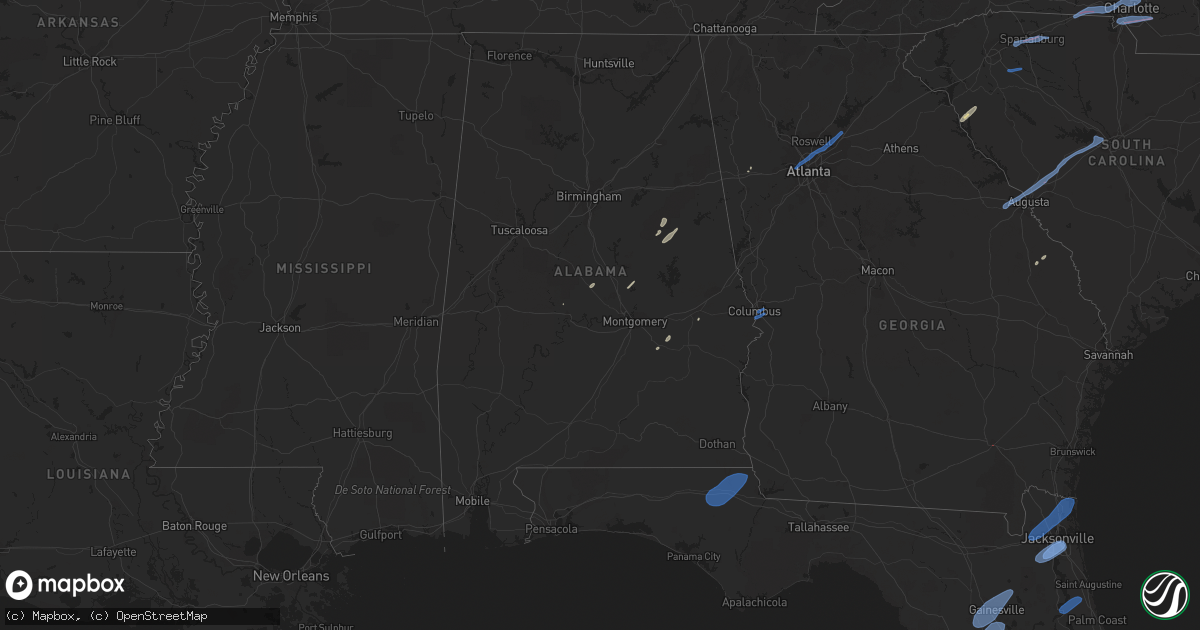 Hail map in Alabama on February 6, 2020