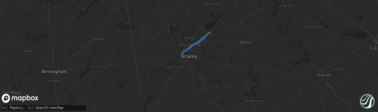 Hail map in Atlanta, GA on February 6, 2020