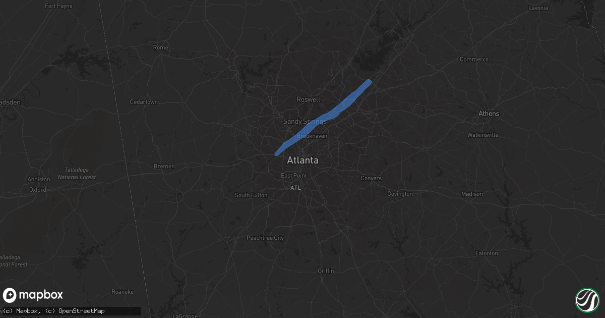 Hail map in Atlanta, GA on February 6, 2020