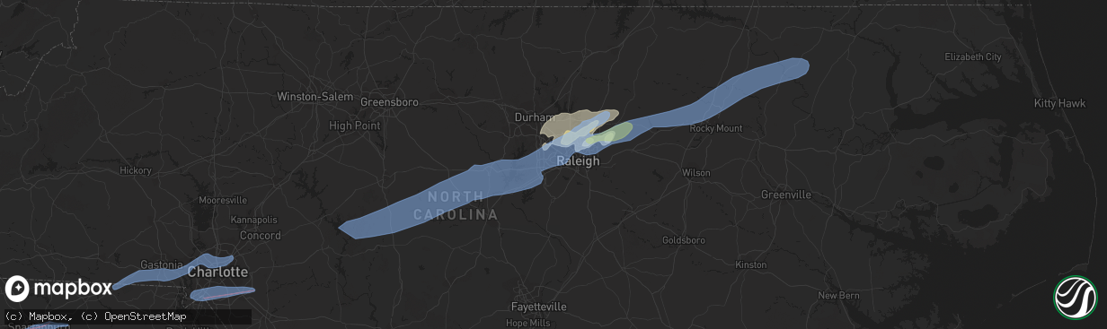 Hail map in Cary, NC on February 6, 2020