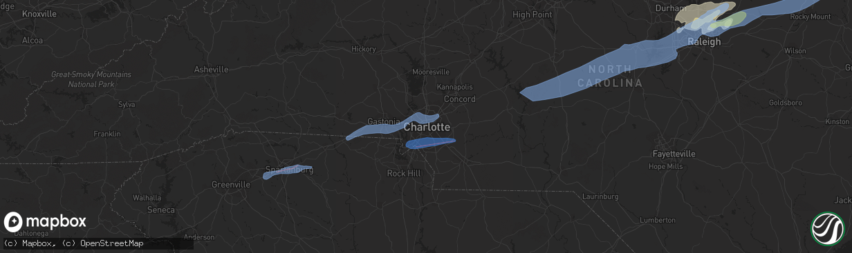 Hail map in Charlotte, NC on February 6, 2020