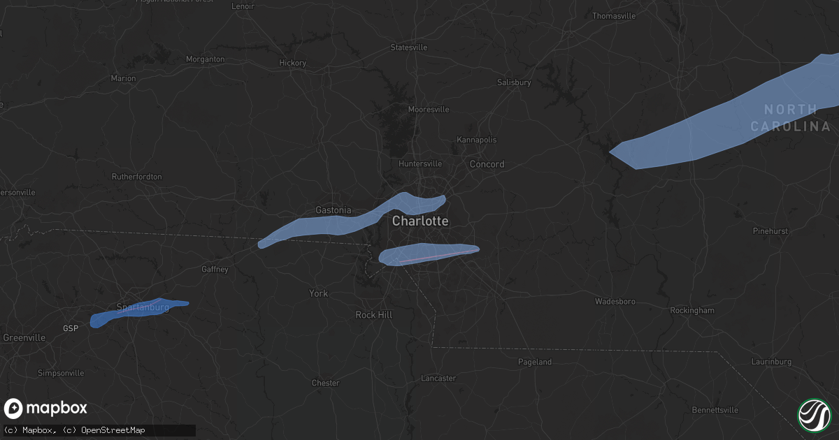 Hail map in Charlotte, NC on February 6, 2020