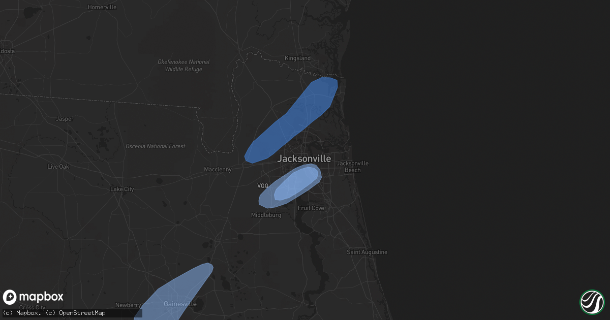 Hail map in Jacksonville, FL on February 6, 2020