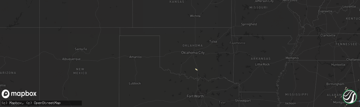 Hail map in Oklahoma on February 6, 2020