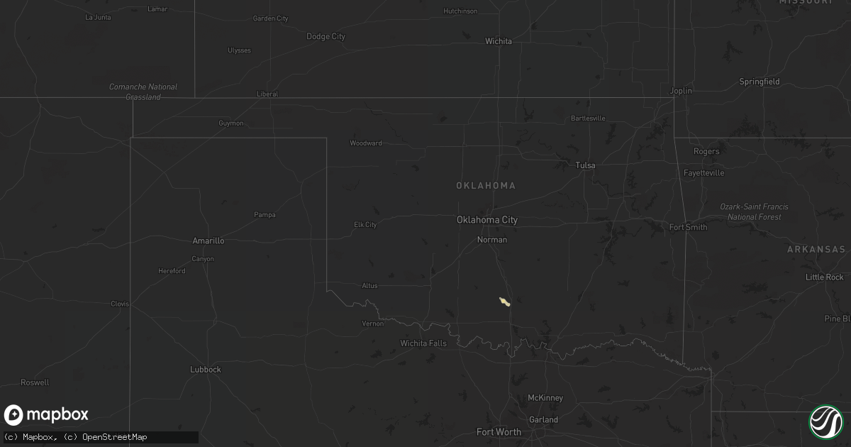 Hail map in Oklahoma on February 6, 2020
