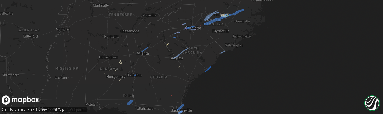 Hail map in South Carolina on February 6, 2020