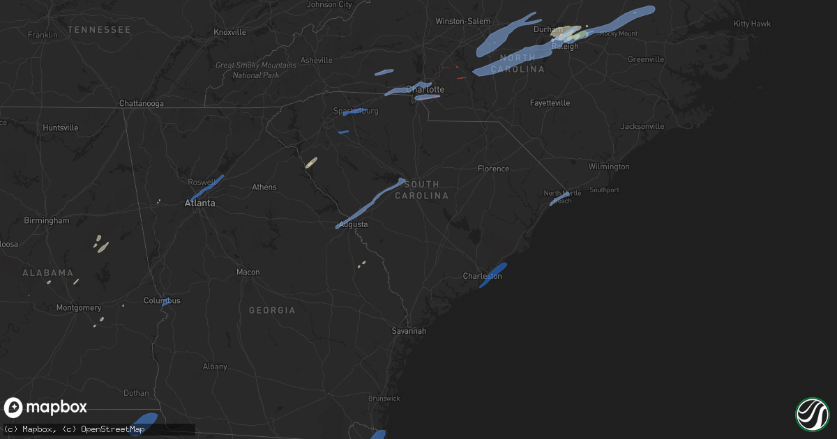 Hail map in South Carolina on February 6, 2020