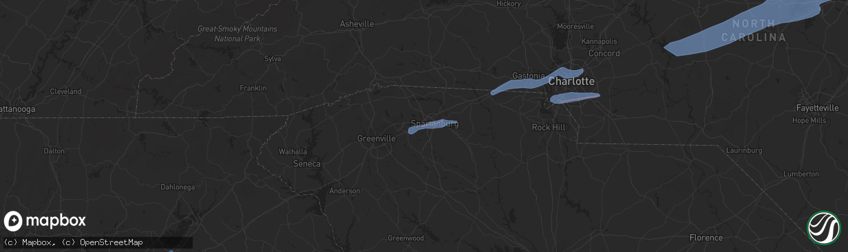 Hail map in Spartanburg, SC on February 6, 2020