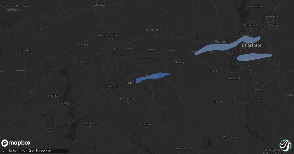 Hail map in Spartanburg, SC on February 6, 2020