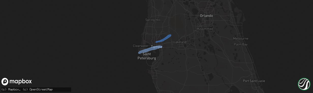 Hail map in Tampa, FL on February 6, 2020