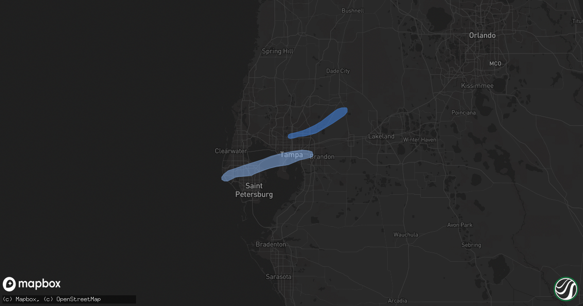 Hail map in Tampa, FL on February 6, 2020